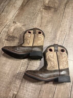 Laredo Brown and Tan Kids Western Pull-On Boots little boy size 3